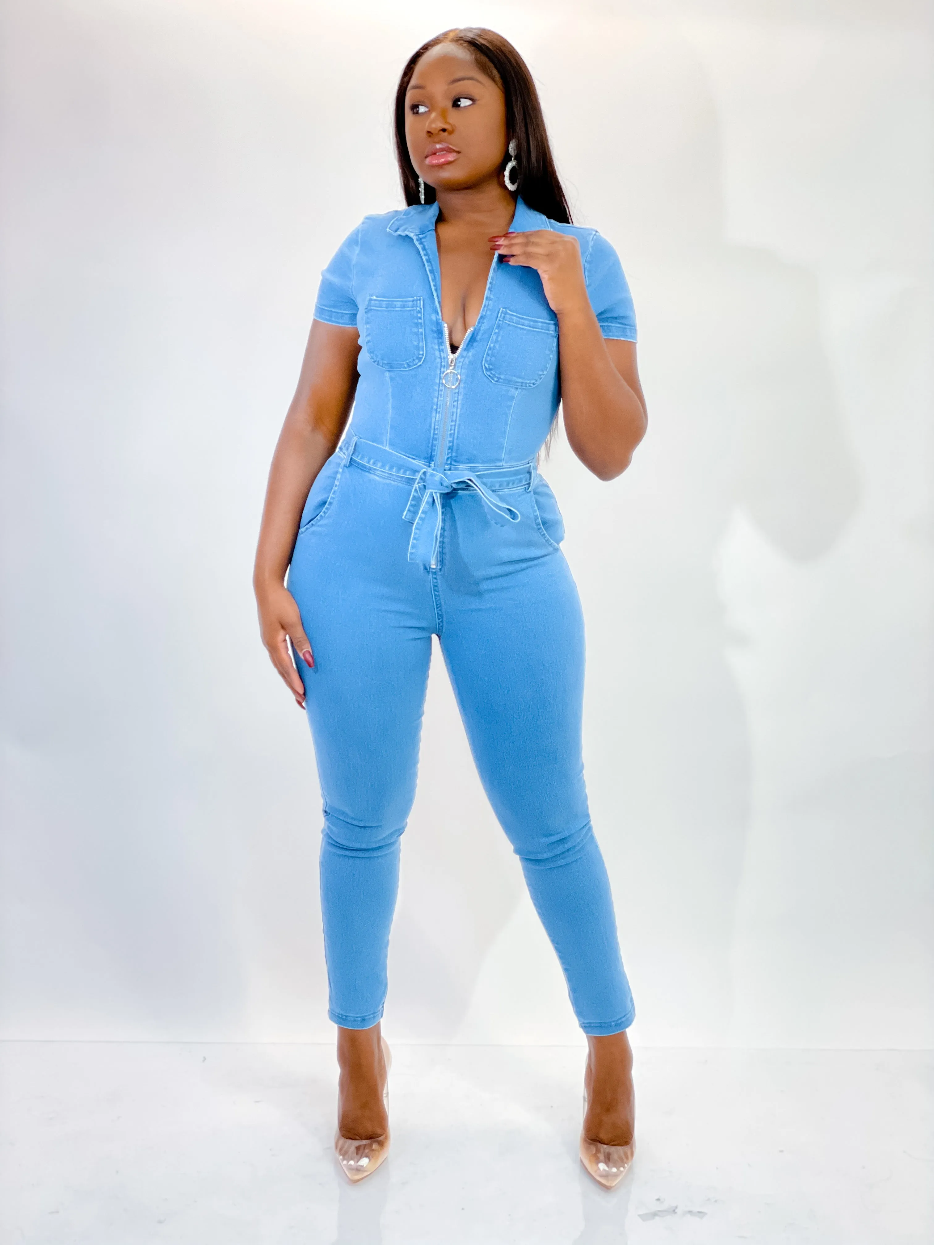 MEDIUM  BLUE WASH DENIM JUMPSUIT