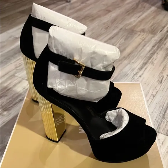 Michael Kors Black Suede Ankle Strap Heels size 6.5
