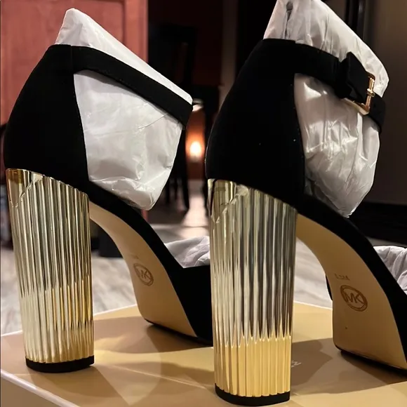 Michael Kors Black Suede Ankle Strap Heels size 6.5