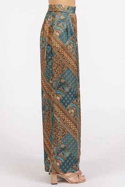 Mittoshop Paisley Patchwork Print Satin Wide Leg Pants