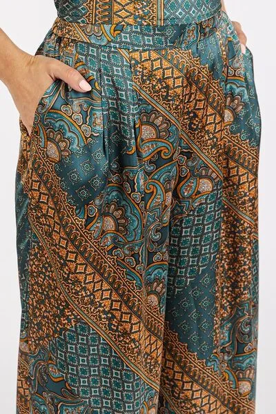 Mittoshop Paisley Patchwork Print Satin Wide Leg Pants
