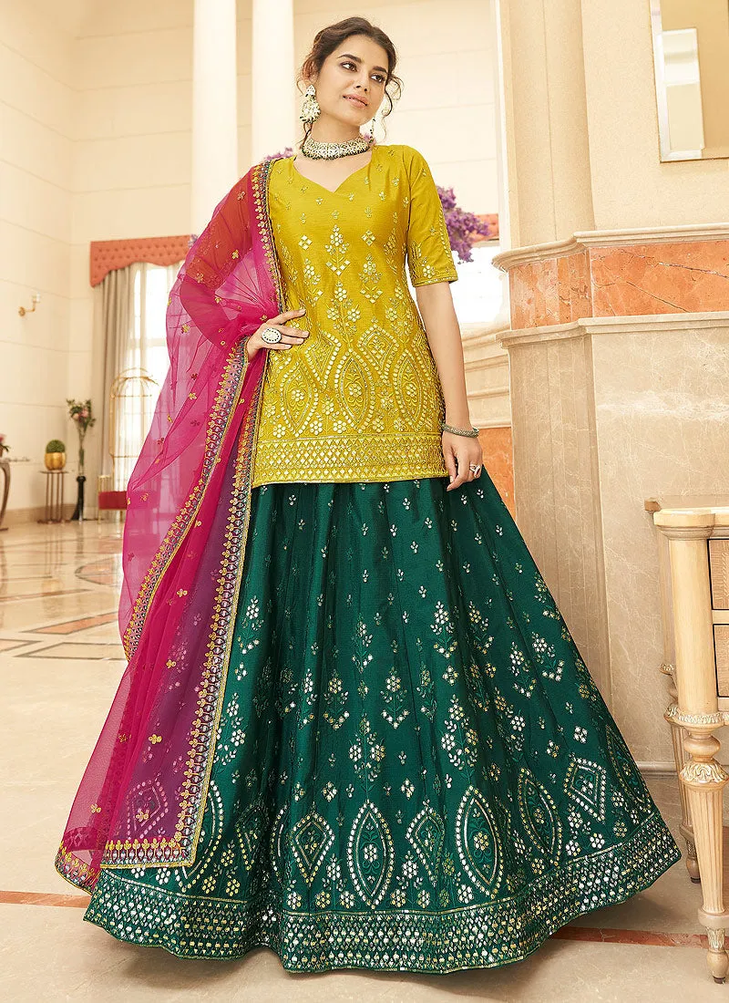 Multi Coloured Embroidered Lehenga Kurti