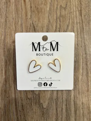 Nevah White and Gold Heart Stud Earrings