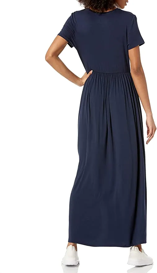 New Amazon Essentials Women's Short-Sleeve Waisted Maxi Dress in Navy! Sz XXL!