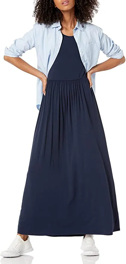 New Amazon Essentials Women's Short-Sleeve Waisted Maxi Dress in Navy! Sz XXL!