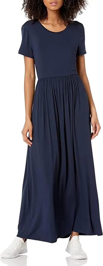 New Amazon Essentials Women's Short-Sleeve Waisted Maxi Dress in Navy! Sz XXL!
