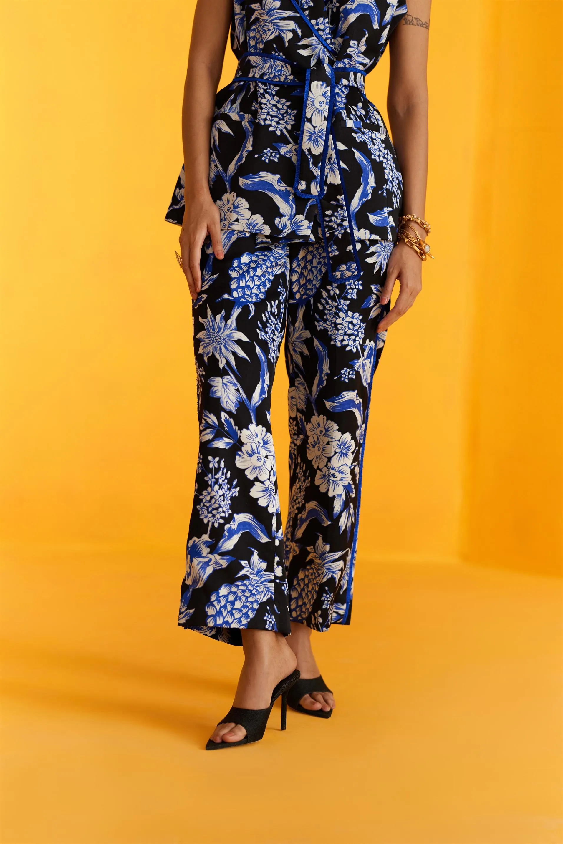 New Season Summer to Fall 2024-Co-ord Blazer Pants Vegan Silk Black Blue Pineapple Print-Studio Rigu-Fashion Edit Amazonico