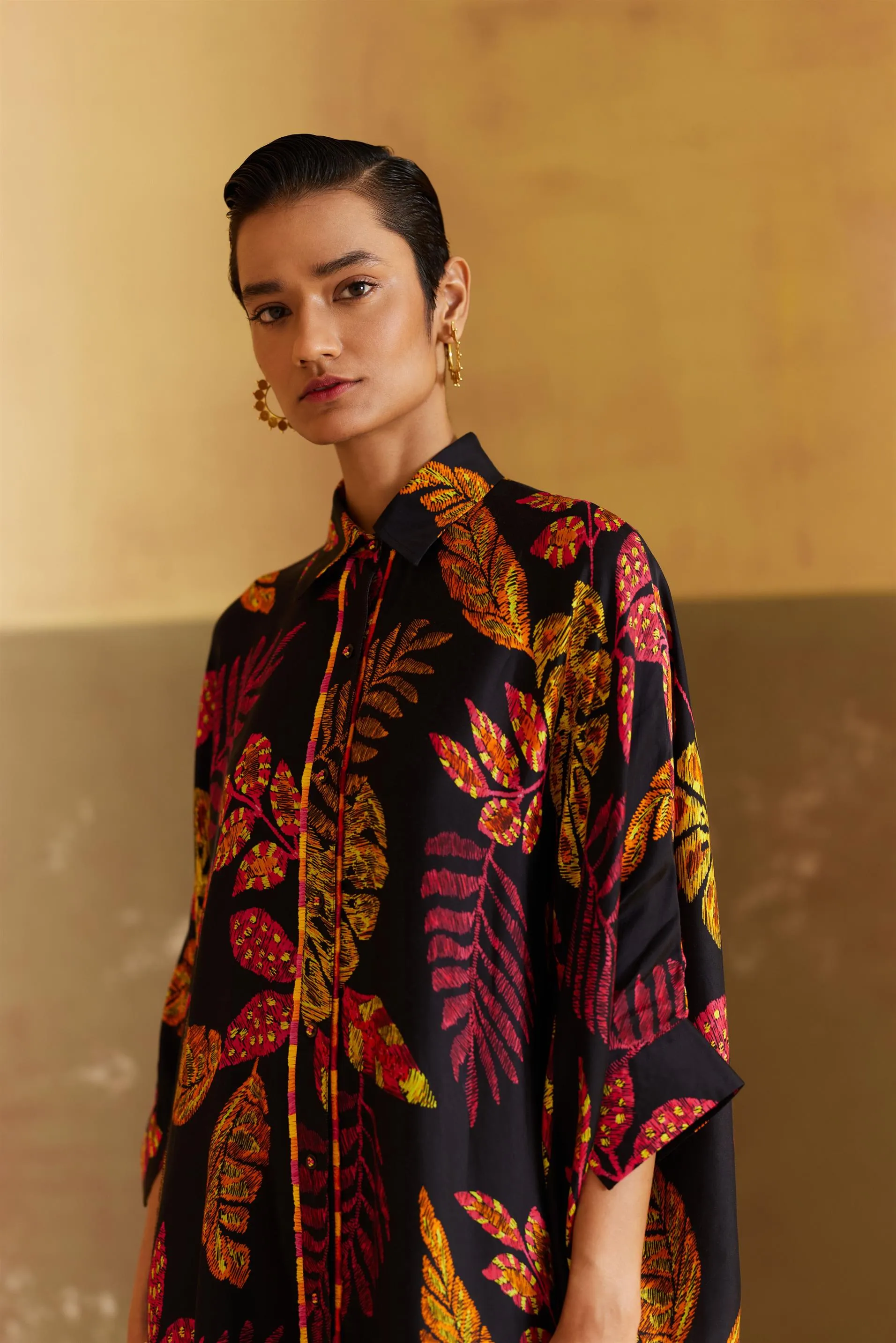 New Season Summer to Fall 2024-Co-ord Rainforest Kimono Pants Vegan Silk Black Multi Color Print -Studio Rigu-Fashion Edit Amazonico