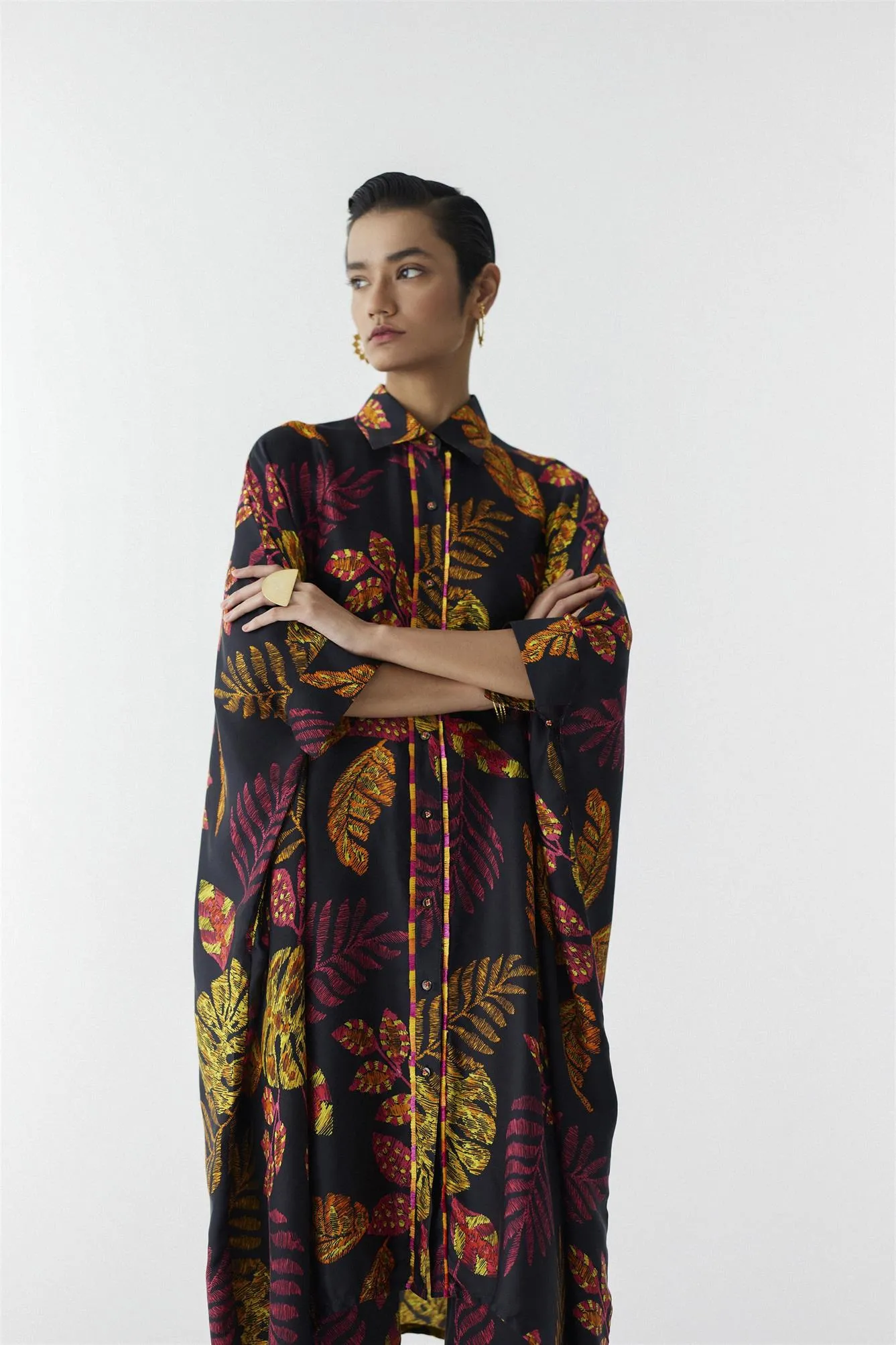 New Season Summer to Fall 2024-Co-ord Rainforest Kimono Pants Vegan Silk Black Multi Color Print -Studio Rigu-Fashion Edit Amazonico