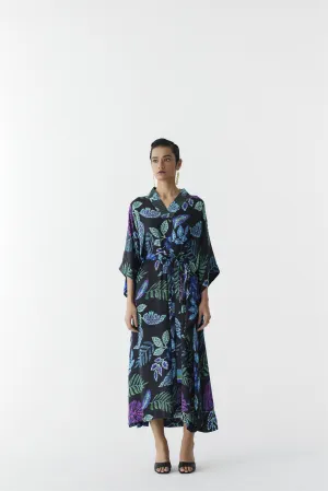 New Season Summer to Fall 2024-Kaftan Jungle Vegan Silk Black Multi Color Print -Studio Rigu-Fashion Edit Amazonico