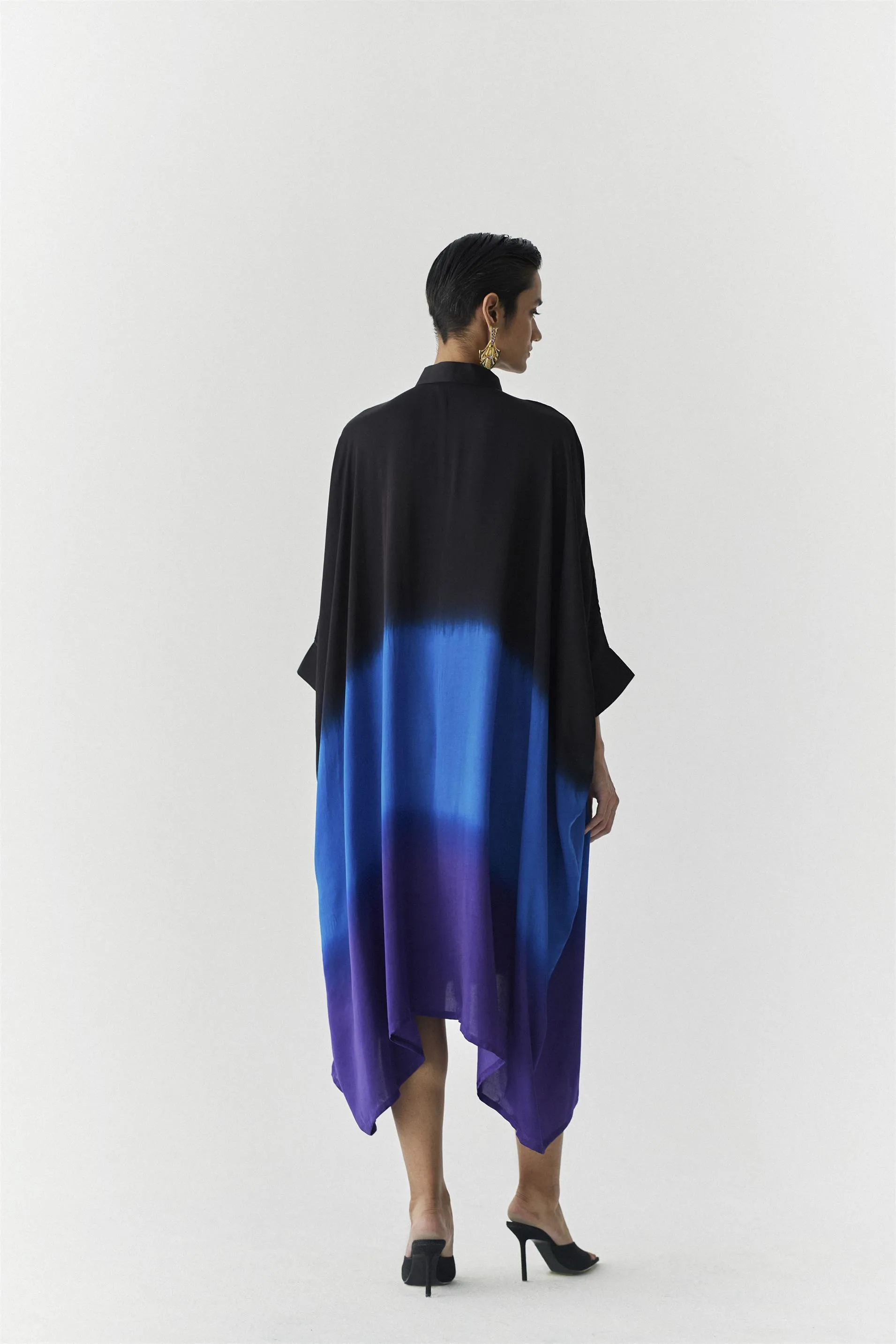 New Season Summer to Fall 2024-Kimono Thames Vegan Silk blackRoyal Blue to Purple-Studio Rigu-Fashion Edit Amazonico