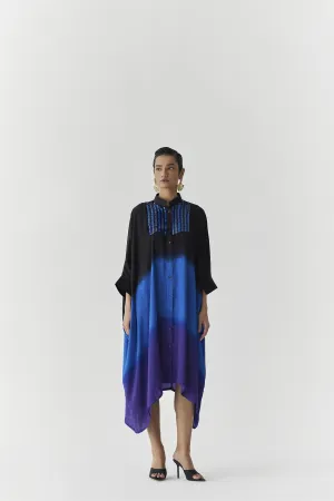 New Season Summer to Fall 2024-Kimono Thames Vegan Silk blackRoyal Blue to Purple-Studio Rigu-Fashion Edit Amazonico
