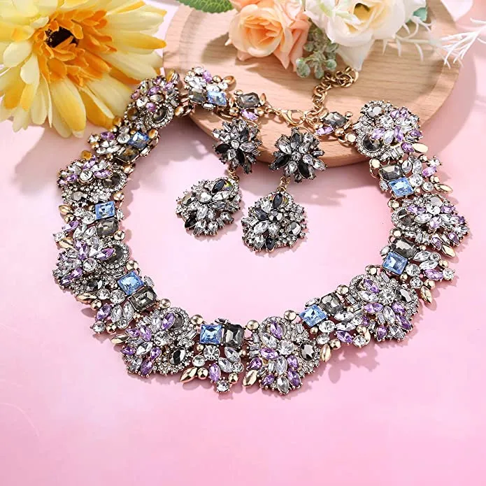 New Udalyn Statement Necklace for Women Earrings and Necklace Set Rhinestone Vintage Fashion Costume Jewelry