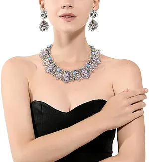New Udalyn Statement Necklace for Women Earrings and Necklace Set Rhinestone Vintage Fashion Costume Jewelry