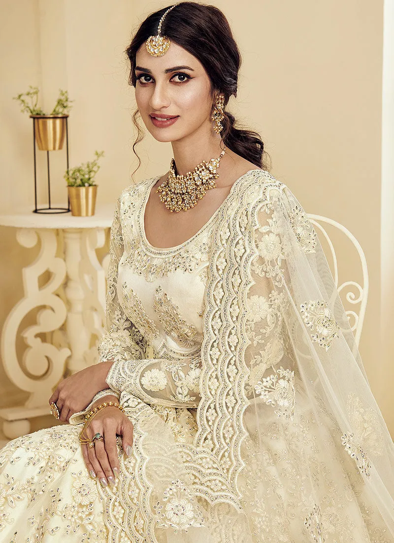 Off White Pearl Embroidered Wedding Lehenga Choli