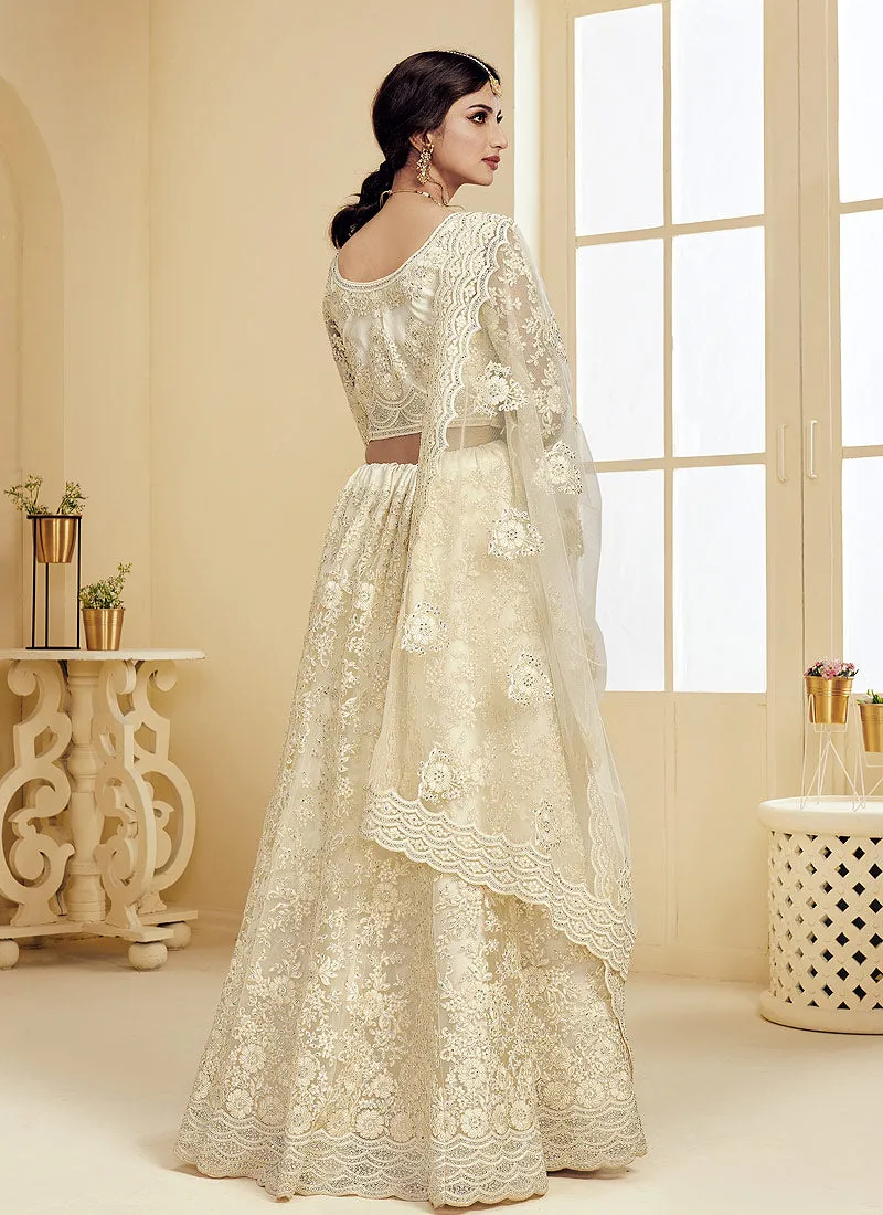 Off White Pearl Embroidered Wedding Lehenga Choli