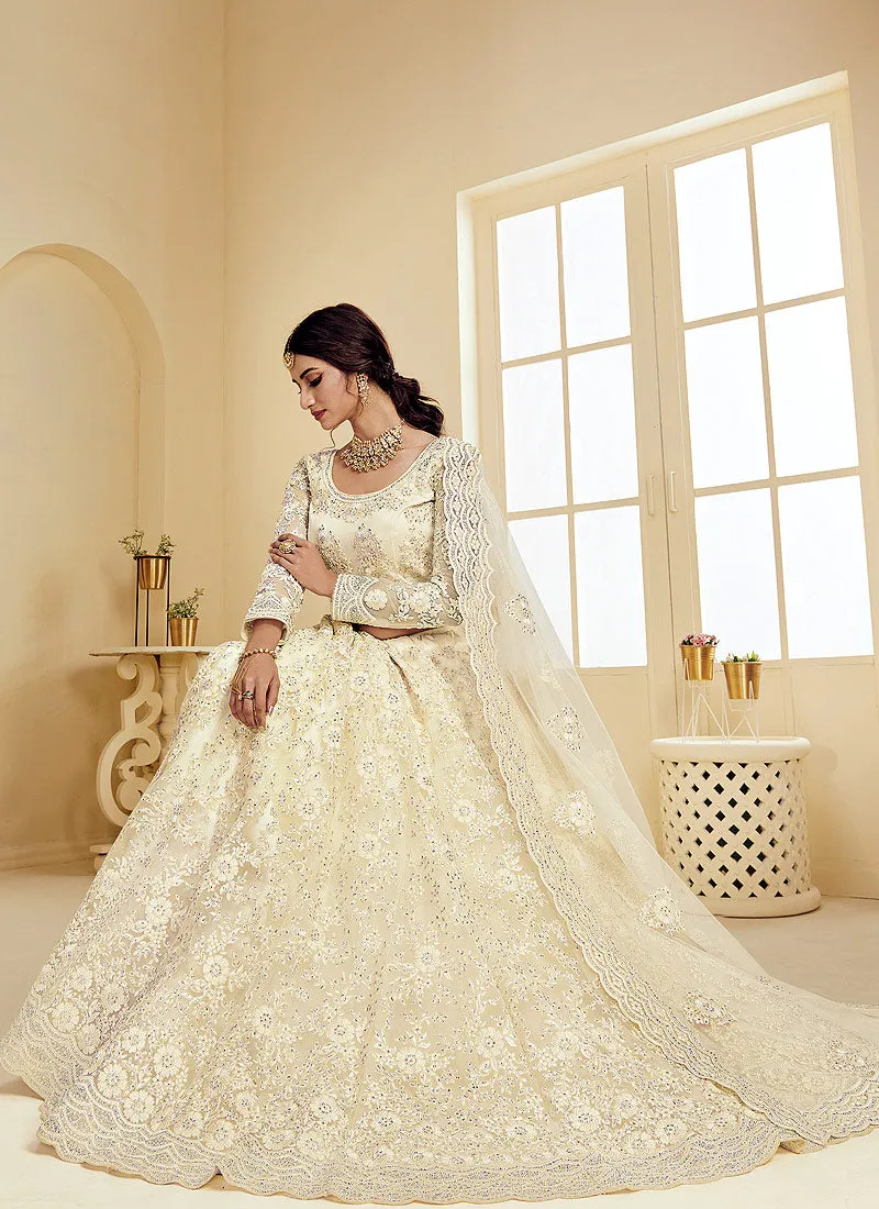 Off White Pearl Embroidered Wedding Lehenga Choli