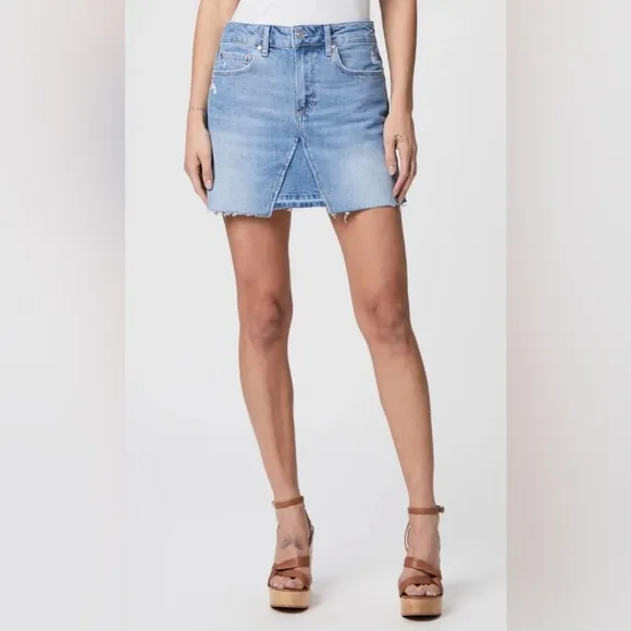 Paige Jessie Undone Middle Hemisphere Denim Mini Skirt Raw Hem Casual Size 34