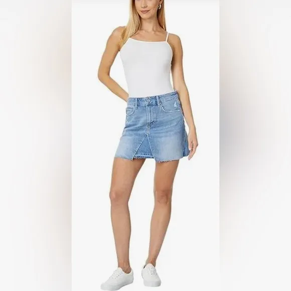 Paige Jessie Undone Middle Hemisphere Denim Mini Skirt Raw Hem Casual Size 34