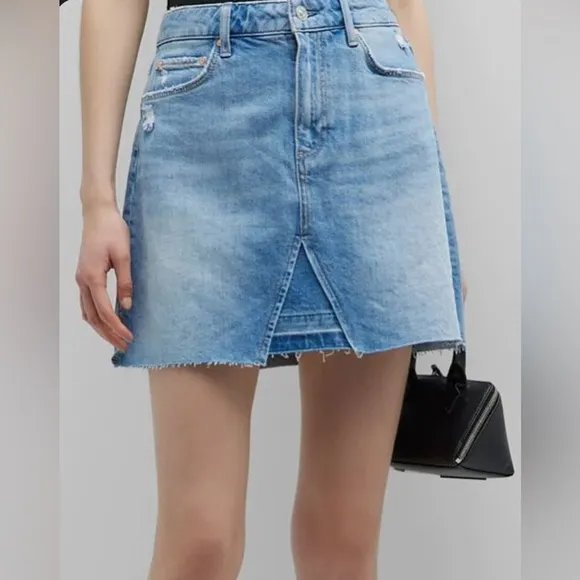 Paige Jessie Undone Middle Hemisphere Denim Mini Skirt Raw Hem Casual Size 34