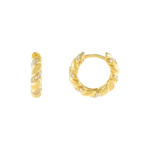 Pavé X Solid Twisted Huggie Earring
