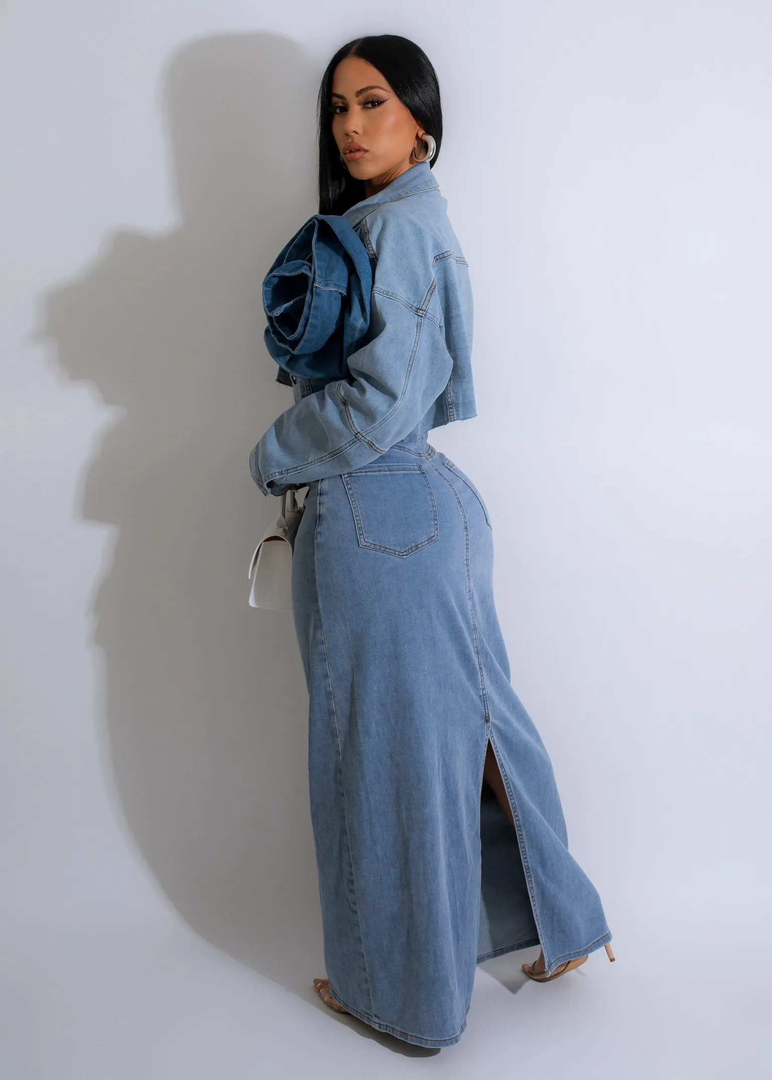 Pay Attention Denim Skirt Set