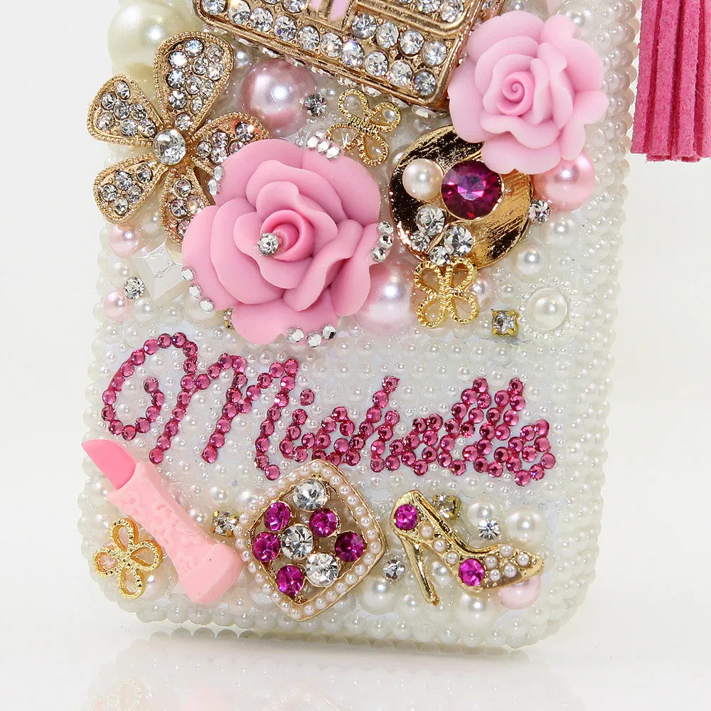 Pearls and Purse Personalized Name & Initials Design with Tassel (style PN_1058)