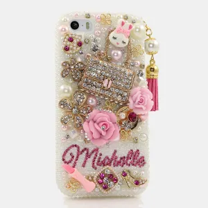 Pearls and Purse Personalized Name & Initials Design with Tassel (style PN_1058)
