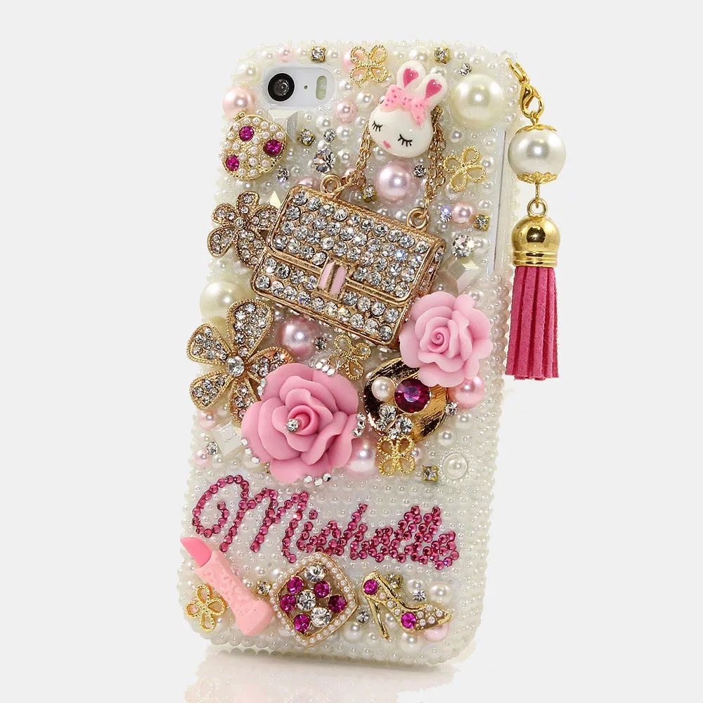 Pearls and Purse Personalized Name & Initials Design with Tassel (style PN_1058)