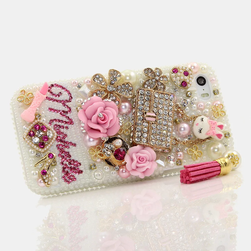 Pearls and Purse Personalized Name & Initials Design with Tassel (style PN_1058)