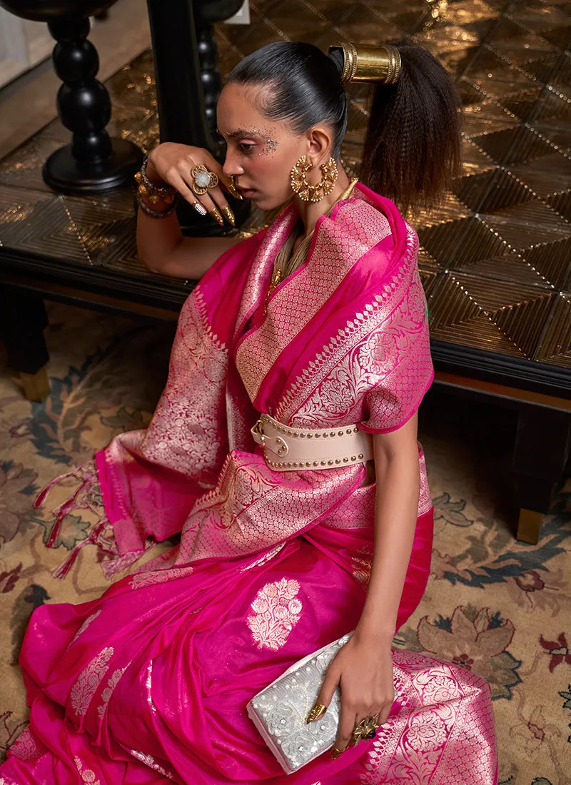 Pink Weaved Korsa Georgette Saree