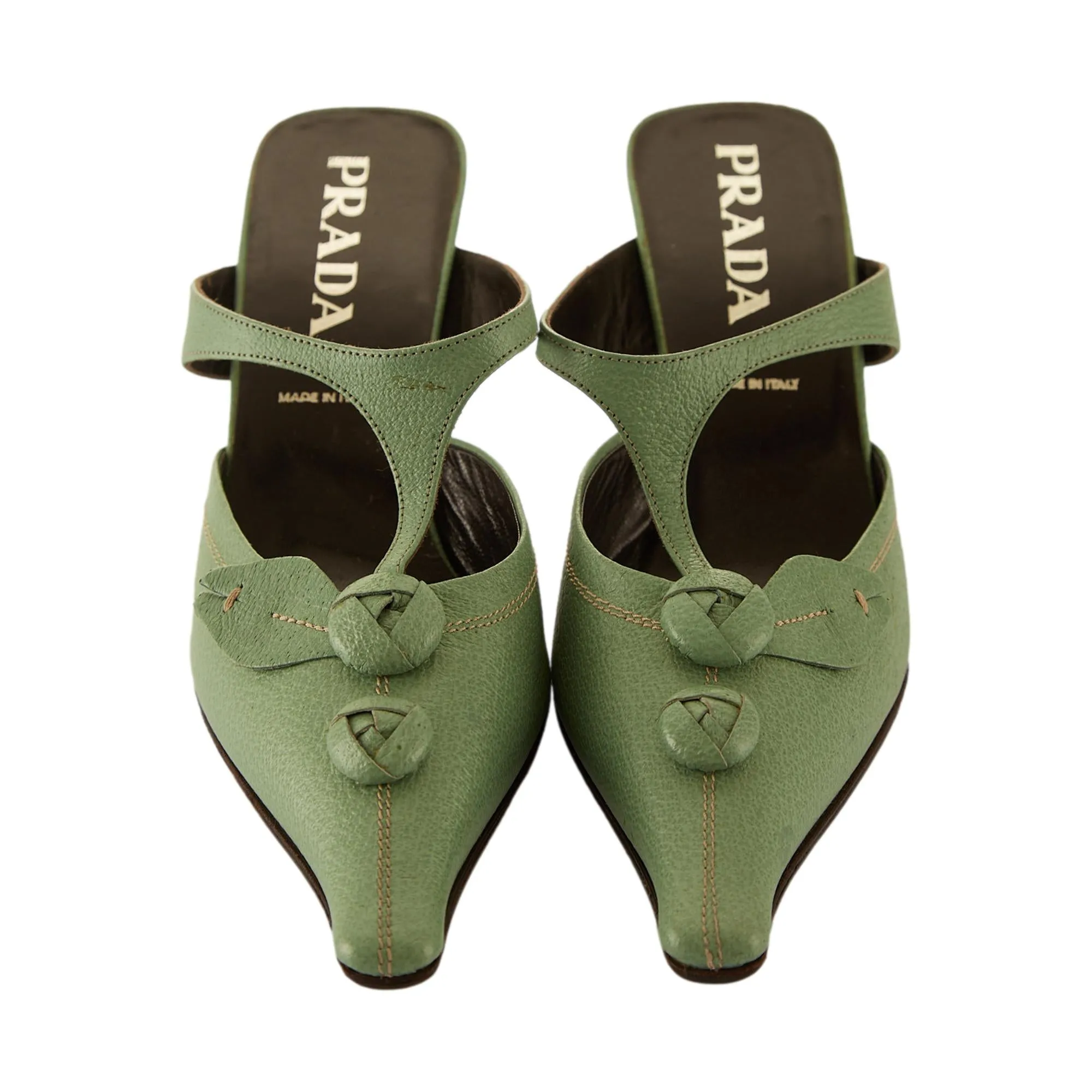 Prada Green Floral Heels