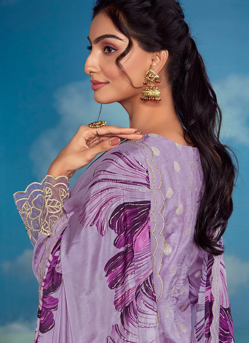 Purple Golden Embroidery Festive Salwar Kameez