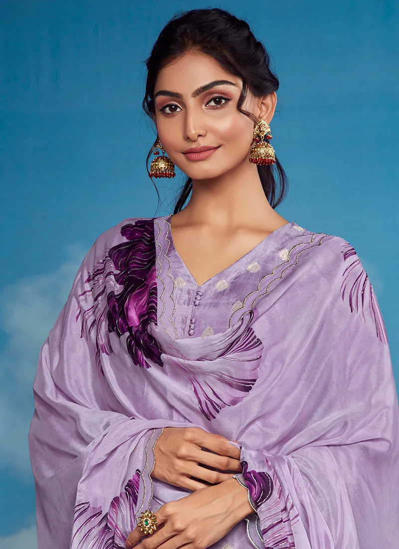 Purple Golden Embroidery Festive Salwar Kameez