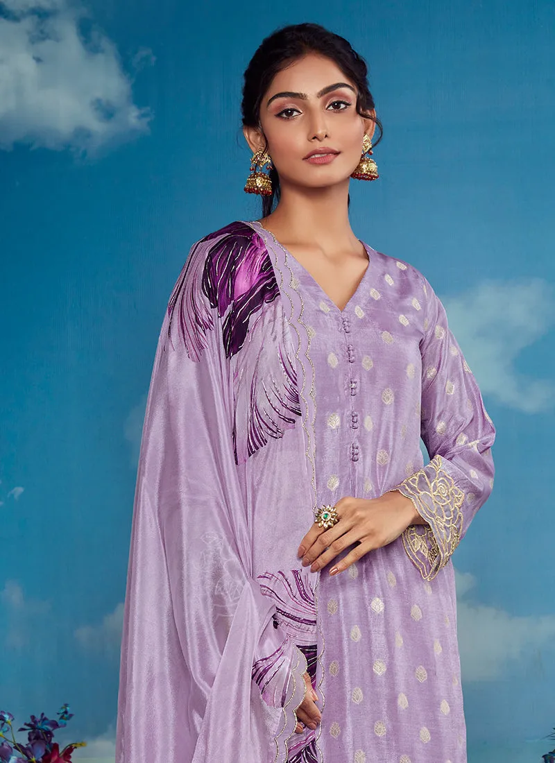 Purple Golden Embroidery Festive Salwar Kameez
