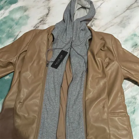 Rachel Zoe Women's Brown Leather Blazer Jacket Size M Mid-Length