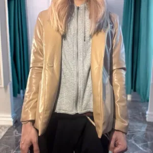 Rachel Zoe Women's Brown Leather Blazer Jacket Size M Mid-Length