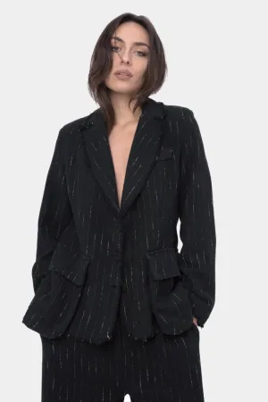 Raw Edge Striped Blazer Jacket
