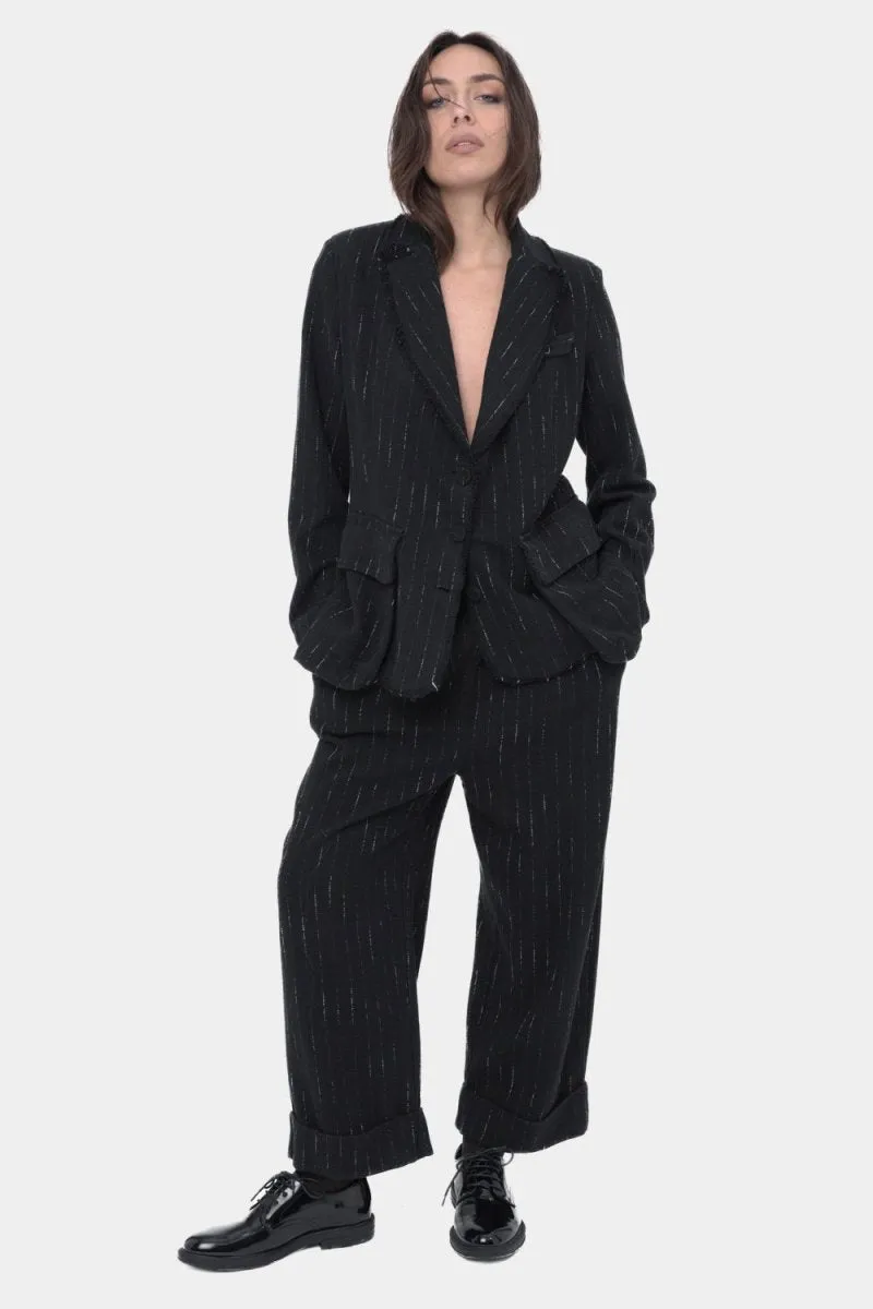 Raw Edge Striped Blazer Jacket