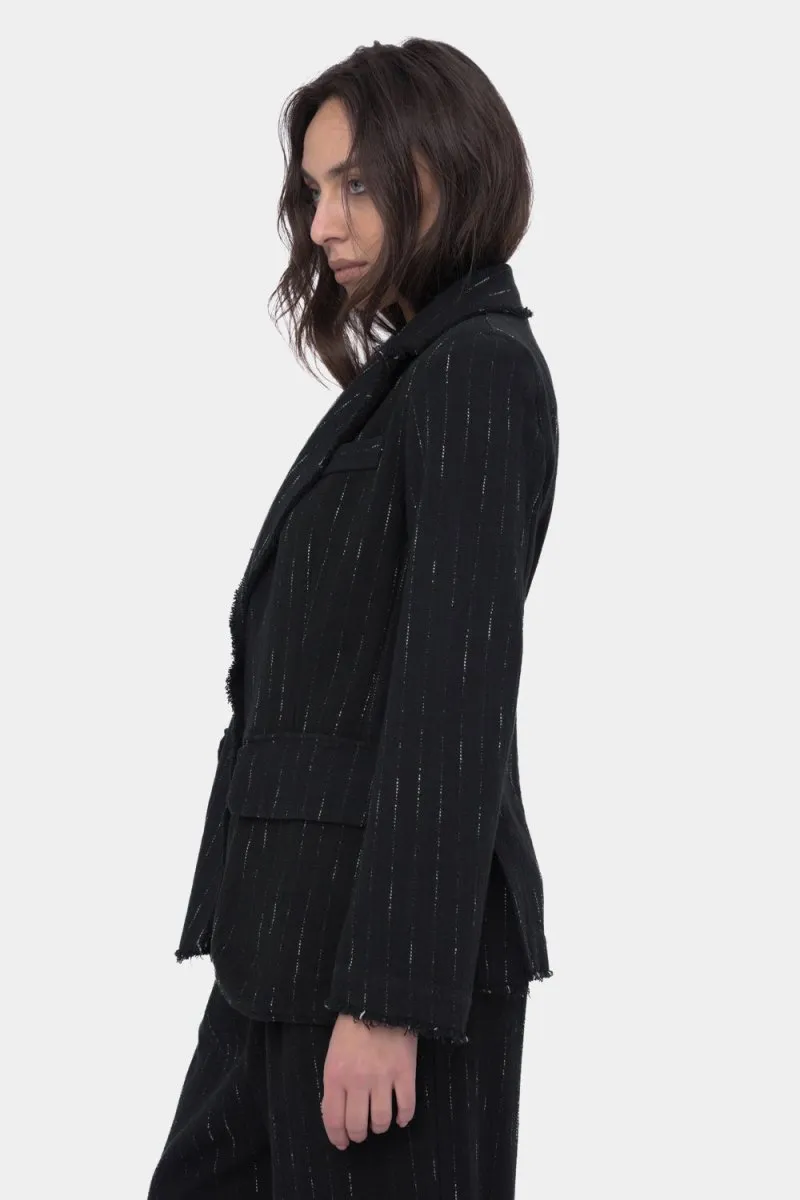 Raw Edge Striped Blazer Jacket