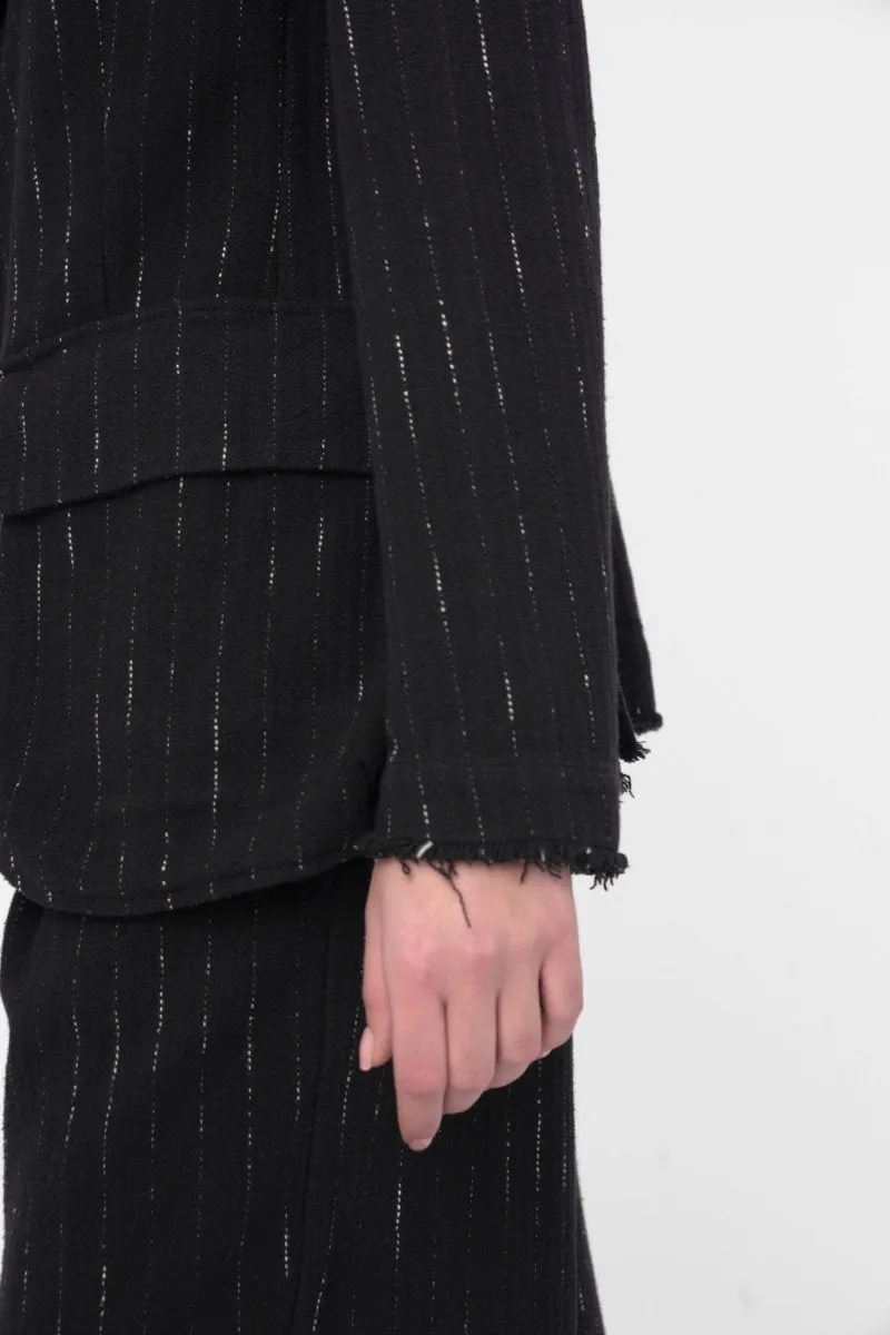 Raw Edge Striped Blazer Jacket