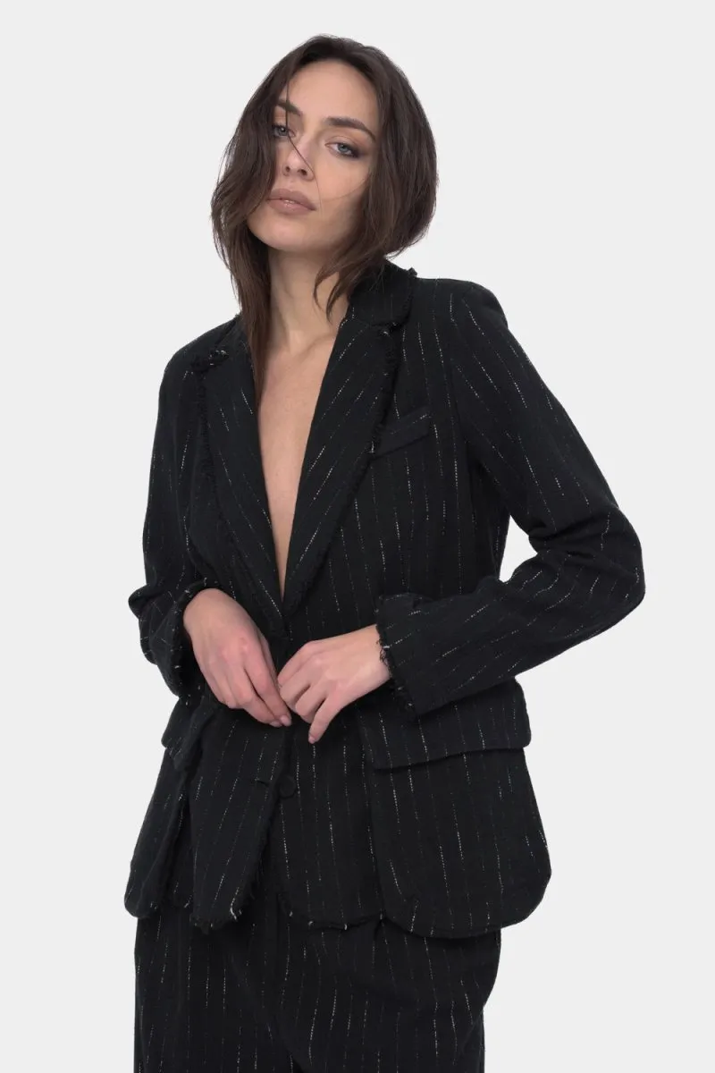 Raw Edge Striped Blazer Jacket