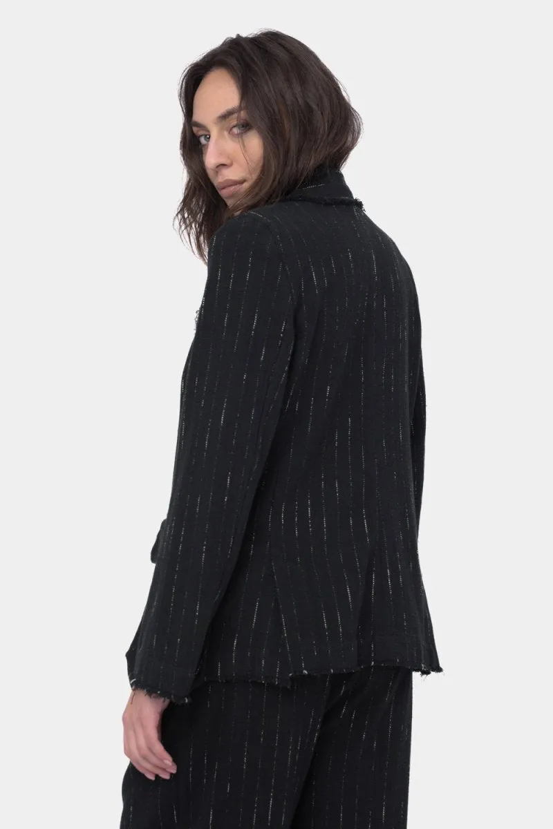 Raw Edge Striped Blazer Jacket