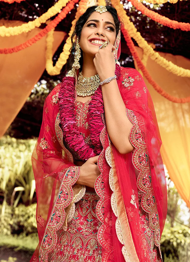 Red Zari Zarkan Embroidered Wedding Lehenga Choli