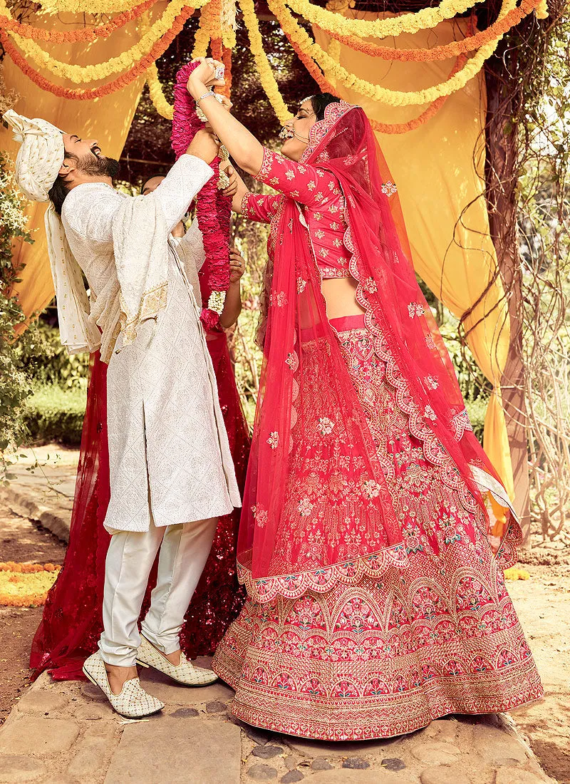 Red Zari Zarkan Embroidered Wedding Lehenga Choli