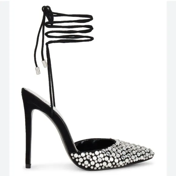 Revolve Black Stiletto Heels with Rhinestones