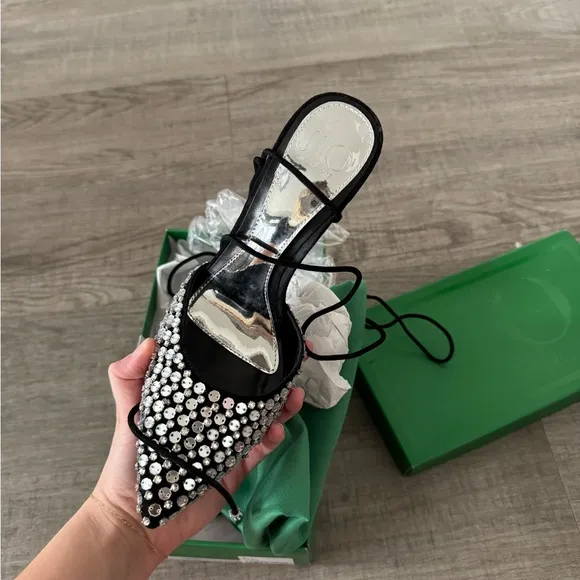Revolve Black Stiletto Heels with Rhinestones