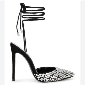 Revolve Black Stiletto Heels with Rhinestones