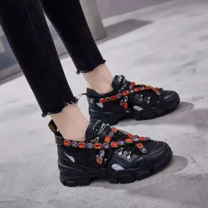Rhinestone Shoes Women Platform Sneakers White zapatos de mujer Brand Crystals Ladies Chunky footware Thick Bottom Dad Sneakers