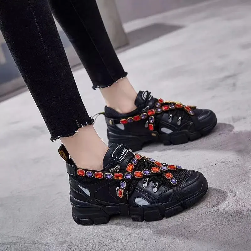 Rhinestone Shoes Women Platform Sneakers White zapatos de mujer Brand Crystals Ladies Chunky footware Thick Bottom Dad Sneakers